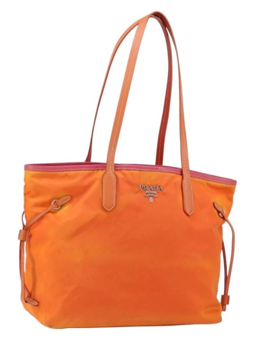 PRADA Tote Bag Nylon Orange Silver Auth 154158
